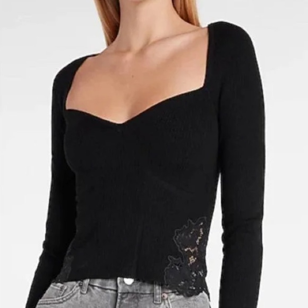 Express Black Ribbed Body Contour Collection Long Sleeve Top Size Medium